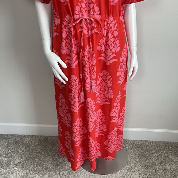 Spartina 449 Blakelynn Midi Dress Drawstring Cotton Knit Red Floral Large Resort - Picture 4 of 16